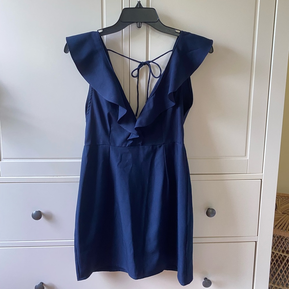 Motel Rocks Navy Ruffle Mini Dress Princess Polly Handmade Formal - Picture 2 of 10